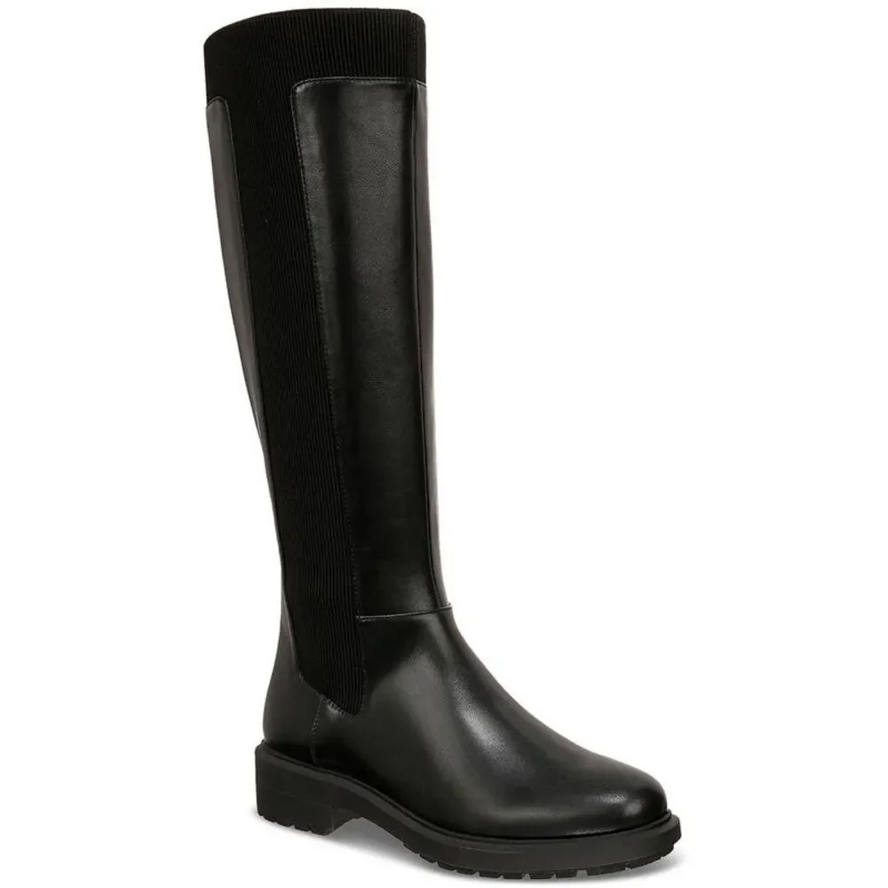 Alfani Womens Tamira Black Faux Leather Riding Knee-High Boots Shoes Used